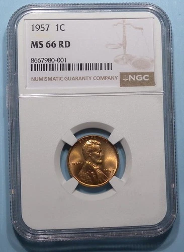 1957-P WHEAT CENT NGC MS 66 RD EBAY AUCTION COMP $28.99 STOCK PHOTO #SP-14