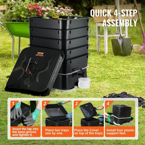 5 Tray 50L Worm Composter Outdoor Indoor Sustainable Design Worm Farm Kit for