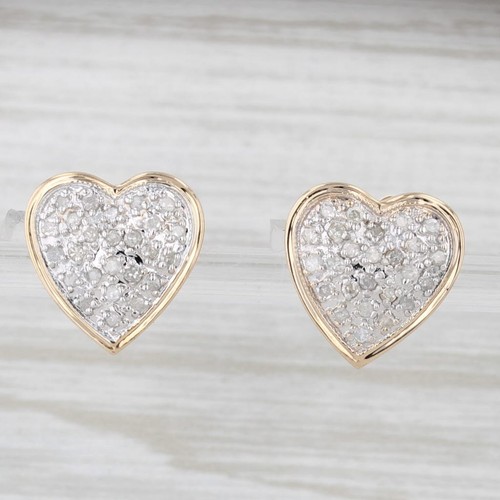 0.25ctw Pave Diamond Heart Stud Earrings 14k White Yellow Gold
