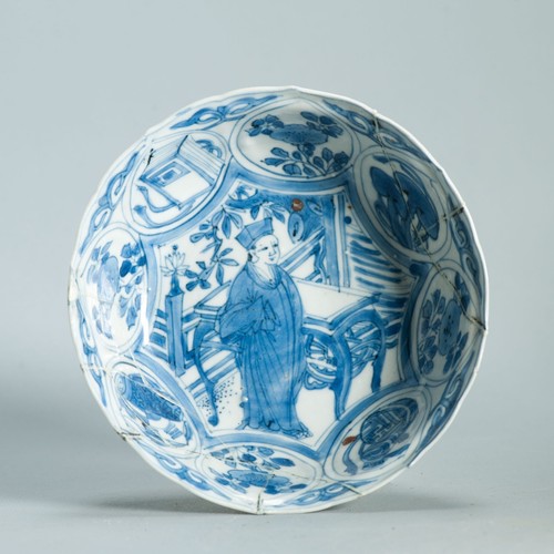 Schöne antike Ming Wanli 1600-1640 chinesische Porzellan Kraak Schale figürlich