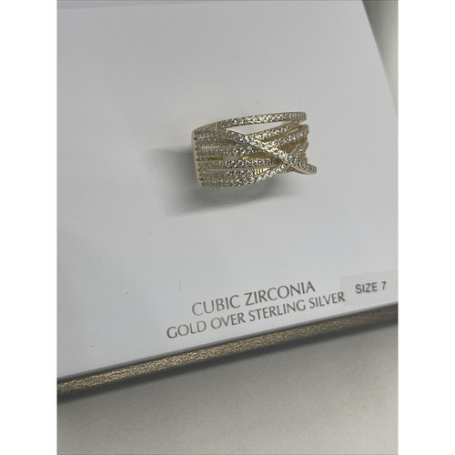 18K Gold Vermeil CZ Crossover Ring Size 8 | Bold Multi Row Fashion Statement NWT - Picture 15 of 17