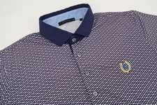 Greyson Mens Large Navy Check Geometric Golf Performance Polo Shirt Short Sleeve