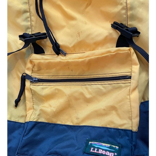 LL Bean 90s Continental Backpack Rucksack Yellow Blue Hiking Camping Vintage - Picture 10 of 14