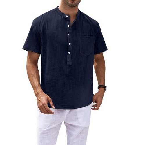 Mens Holiday Short Sleeve Button Tops Summer Beach Solid Loose Blouse T-Shirt US - Picture 15 of 27