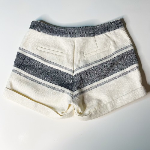 DEREK LAM 10 CROSBY Mid Rise Waisted Woven Cuffed Shorts SZ 0 Cream Black - Picture 9 of 10