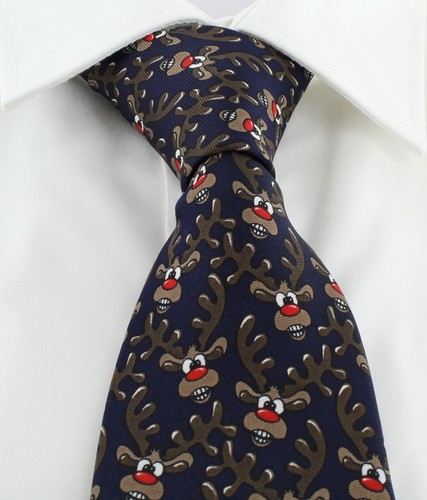 Michelsons of London Navy Rudolph Polyester Tie - Picture 2 of 4