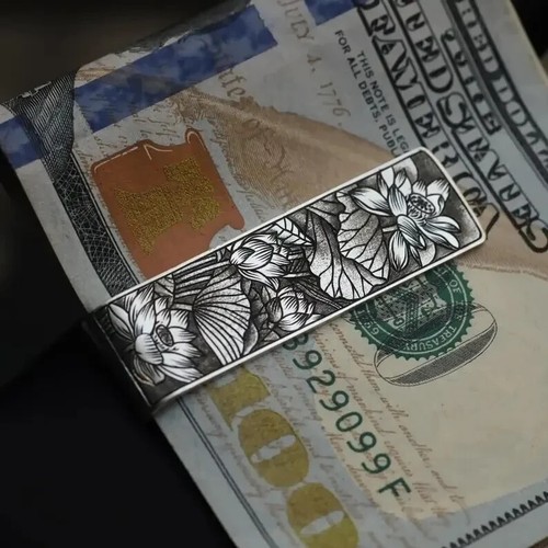 Precioso diseño de flor de loto en plata 935 Argentium clip de dinero de lujo para hombre - Imagen 2 de 8