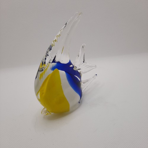 ANGEL FISH Blown MURANO Style Glass FIGURINE Paperweights BLUE YELLOW WHITE - Picture 3 of 4
