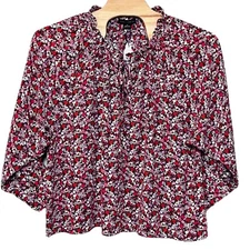 Sanctuary Flower Power Keyhole Tie Neck Top in Flower Bath Size 2X Button Cuff