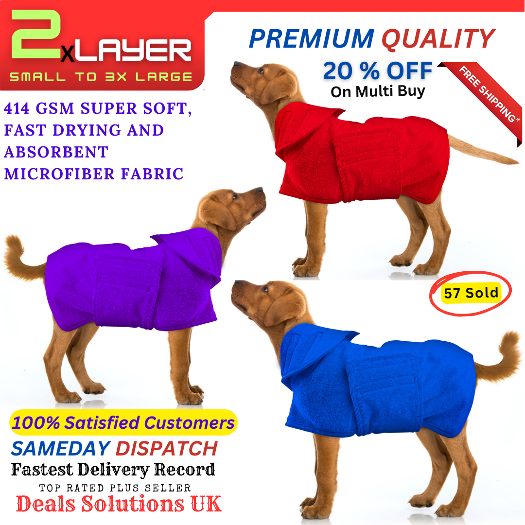 UK Dog Bathrobe Towel Microfibre Bath Robe Pet Super Absorbent