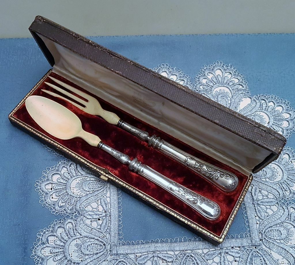 Details zu Traumhaftes Salatbesteck 950 er Silber Jugendstil um 1900 im Kasten ORIGINAL TOP Im Inland beliebt