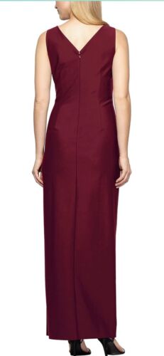 Alex Evenings Gr. 14 langes seitlich gerafftes Kleid mit kaskadenförmiger Rüschen burgunderrot - Bild 3 von 11