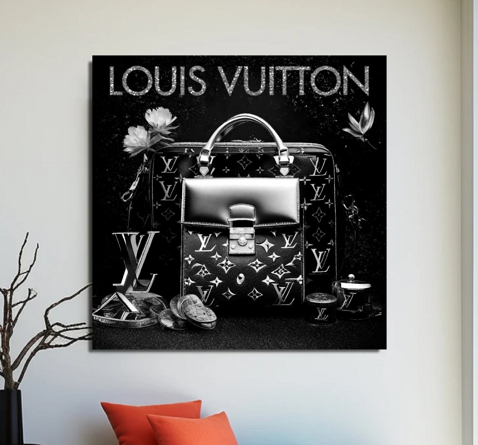 LEINWAND BILD BIS 100x100x5 LV-TASCHEN WANDBILD SCHWARZ WEISS MODERN