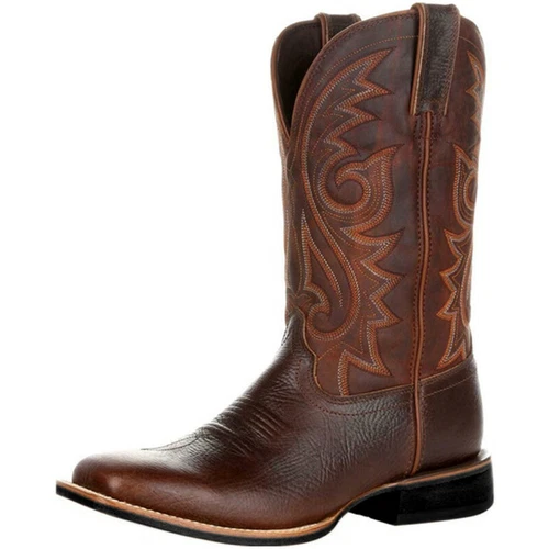 Cowboy Boots Faux Leather Winter Shoes Retro Men Women Boots Embroidered Western - Picture 6 of 19