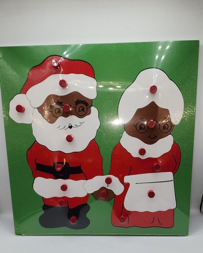 Vintage 1993 Puzzle People Black Santa/Mrs. Clause Wooden Peg Puzzle Christmas - Picture 2 of 6