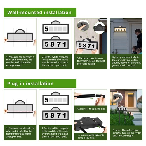Solar LED Adressschild Licht Pfahl beleuchtet Hausnummern für Haus Straße Hof USA - Bild 10 von 11