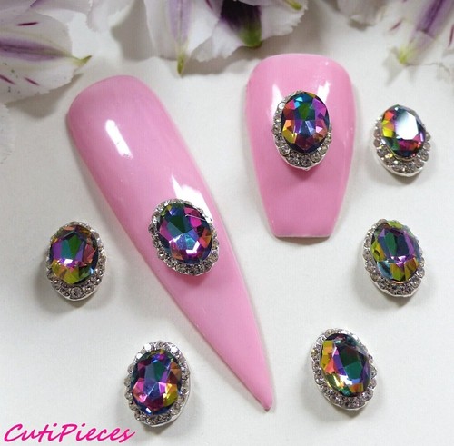 3D Nail Art Plata Negro AB Holográfico Estrás Marco Joya Gemas Aleación Metal - Imagen 2 de 4