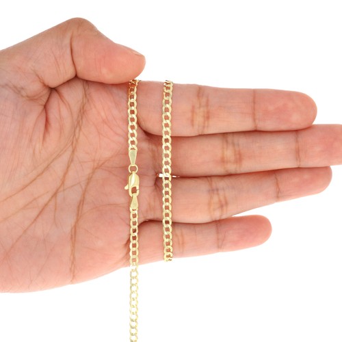14k Yelllow Gold 3mm Cuban Curb Chain Solid Link Necklace Mens Women 16"- 30" - Picture 37 of 99