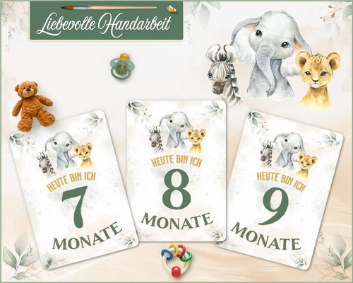 Baby Meilensteinkarten | Elefant Safari | Baby Monatskarten | Größe A5 - Bild 5 von 8
