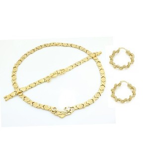 Womens 2 Tone I Love You Hugs And Kisses Necklace Bracelet Hoop Earrings Set Womens 2 Tone I Love You Hugs And Kisses Necklace Bracelet Hoop Earrings Set