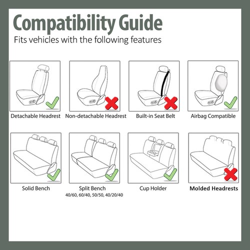 Neoprene Auto Seat Covers for Sedan SUV Waterproof Full Set Solid Black - Foto 7 di 9