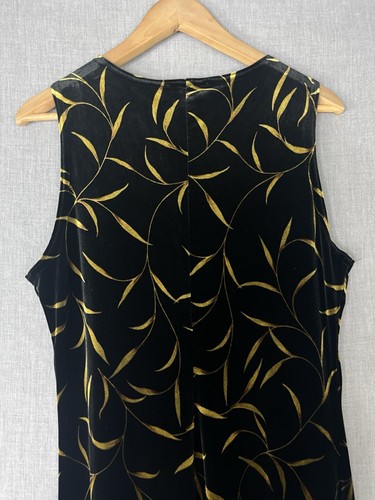 Vintage Sz 14 Ronni Nicole Petite By Ouida Velvet Gold Leaf Print Maxi Dress Y2K - Picture 7 of 12