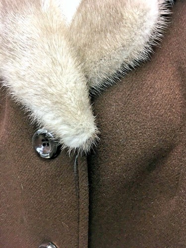 WOMENS Vintage Wool & Mink Collar Jacket Coat Brown Size UK 12-14 Medium Short - Picture 5 of 10