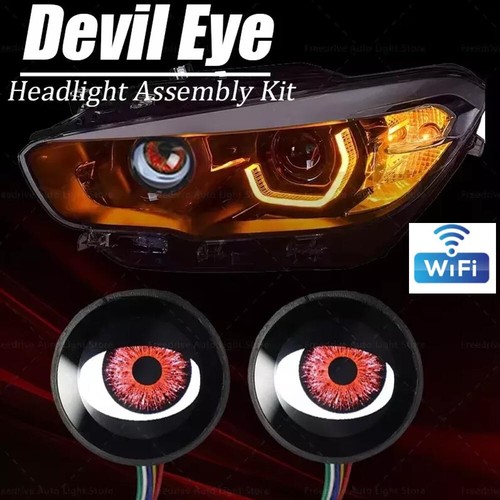 12V LED Red/Ice Blue/Green Devil Eyes Car Light WiFi Control Headlight Universal