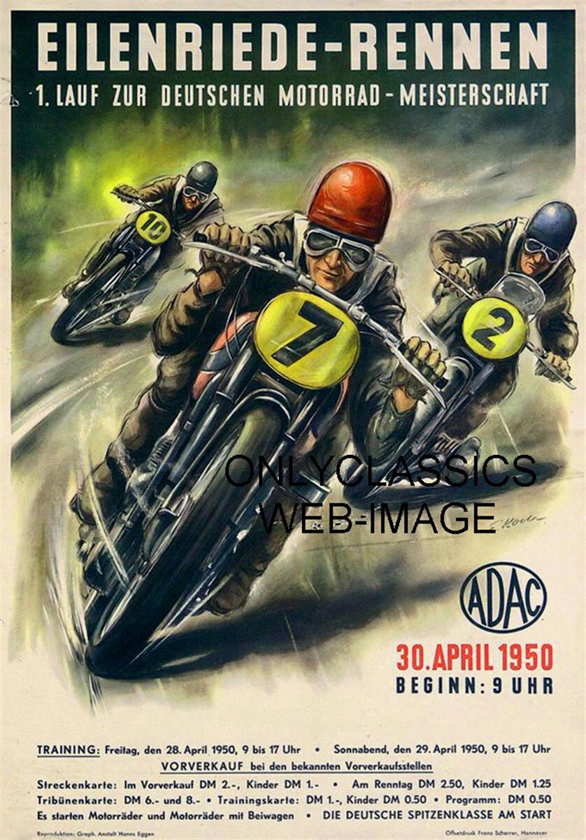 1950 GERMAN GRAND PRIX MOTORCYCLE RACING 11X17 POSTER ART GRAPHICS