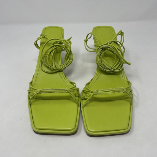 Aeyde Roda Nappa Leather Ankle Tie Heeled Sandals in Green EU 37.5 / US 7.5 - Picture 7 of 12