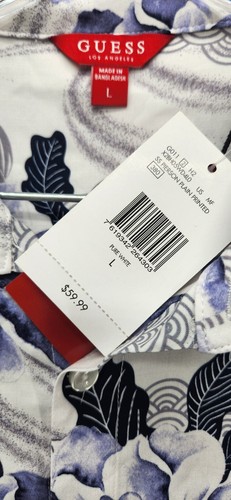 Guess Los Angeles NWT White,Gray,Blue Floral Button down Short Sleeve Slim Fit S - Picture 4 of 12