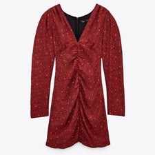 ZARA Red Front Rouched Printed Mini Dress