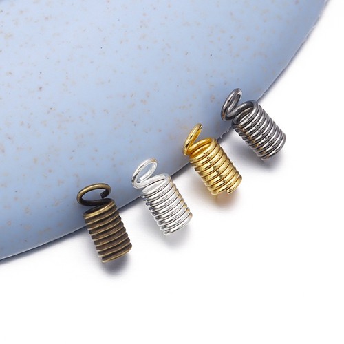 100 Pcs Crimp Coil Cord Ends 5X9mm Spring Tube Cap Clasps with Loops Tip Cord - Picture 5 of 11