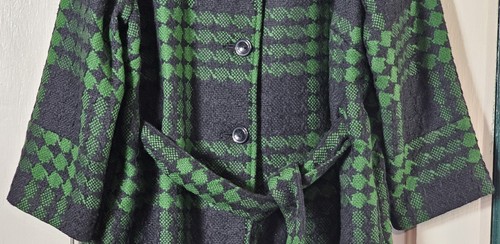 Grace Elements Jacket Women 10 Tartan Plaid Black Green Houndstooth Belt Coat - Picture 7 of 24