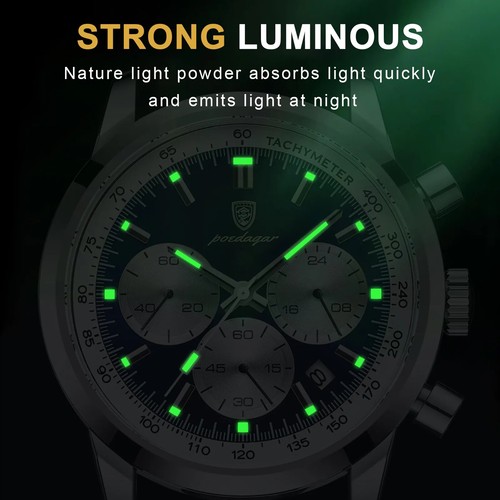 Man Watch Waterproof Chronograph Luminous Men's Wristwatch Leather Quartz Watch - Picture 3 of 10