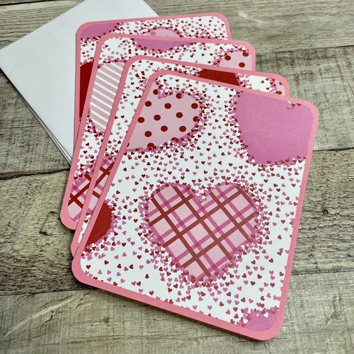 Dotty Hearts San Valentino biglietti vuoti fatti a mano, biglietti di auguri, lotto di 4 - Foto 3 di 4