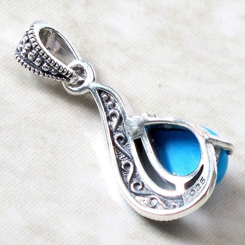 FANTASTIC MARCASITE 2 CT TURQUOISE 925 STERLING SILVER PENDANT - 第 2/3 張圖片
