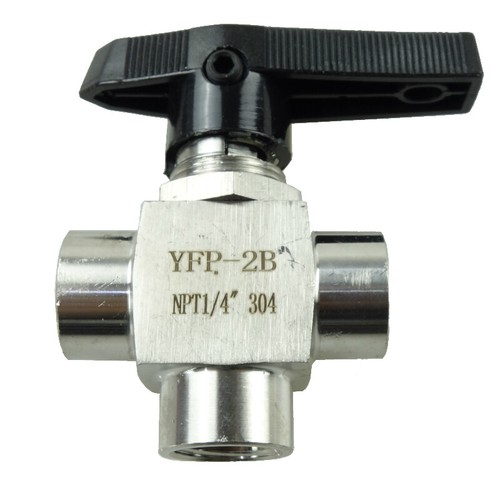 1/4" NPT Instrument Panel Mount Stainless 304 3 way Ball Valve 1000 psi L Port - Picture 2 of 2