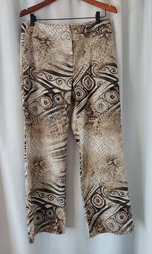 Chico's Sz 2 (L/12) Abstract Artsy Wide Leg Brown/Beige - Picture 3 of 8