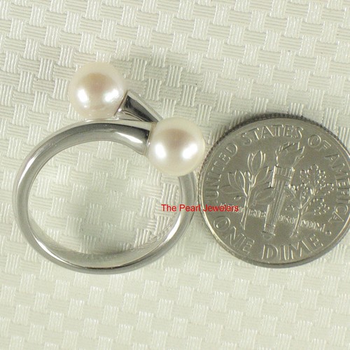 Solid Sterling Silver .925 Twin White Freshwater Cultured Pearl Cocktail Ring - Picture 8 of 10