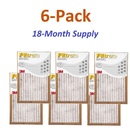 6-Pack Filtrete Basic 3M Air-Filter Replacement Pad Home Central Furnace Dust AC - Picture 1 of 4