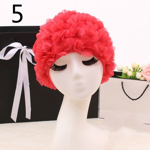 Women Lady Floral Swimming Cap Bathing Hat Beach 3D Flower Retro Cute Soft Adult - Picture 13 of 16