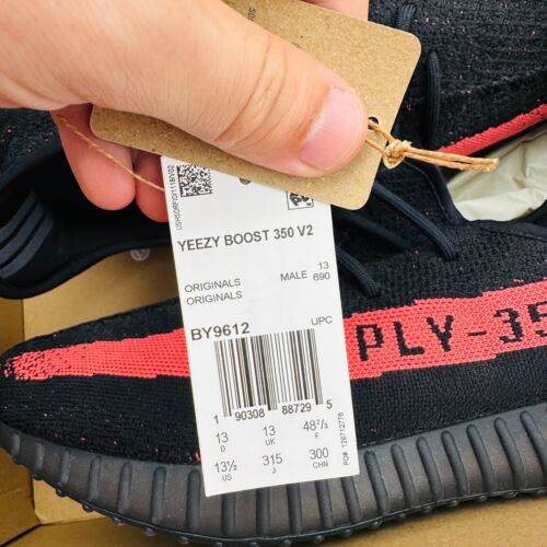 Size 13.5 - adidas Yeezy Boost 350 V2 Low Red Stripe Bred VNDS With Box - Picture 17 of 17