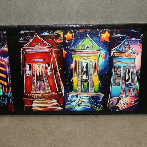 Abstract City Pop Art Lacquer Painting New Orleans Riverfront Jax Beer Signed - Picture 4 of 18