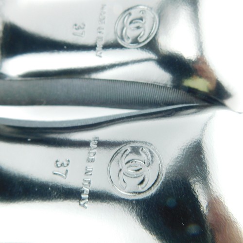 CHANEL Size 37 Eur / 7 US Black Grosgrain Quilted Leather Peep Toe Heels Pumps S - Picture 10 of 12
