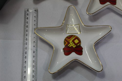 Ashdene Christmas Bauble Porcelain Star Fish Gold Trim Nibble Plates Trinket NEW - Picture 12 of 17
