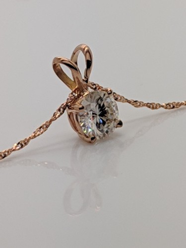 Collar solitario de diamantes cultivados en laboratorio corte redondo de 1 quilate oro rosa sólido de 14 k de 18" - Imagen 6 de 15