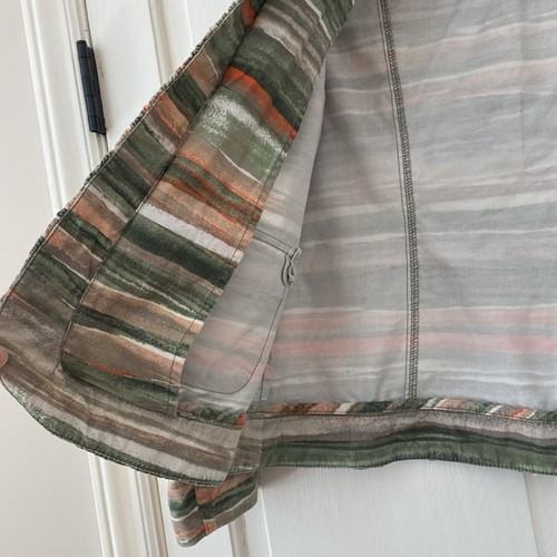 Chico’s Größe 2 abstrakt gestreift Baumwolle Rüschen vorne offen Jacke Chicos Large - Bild 6 von 9