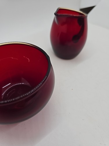 Vintage KARHULA IITTALA Rubinrot Glas Milchkännchen & Zucker mit Box Finnland 2370-71 - Bild 8 von 10
