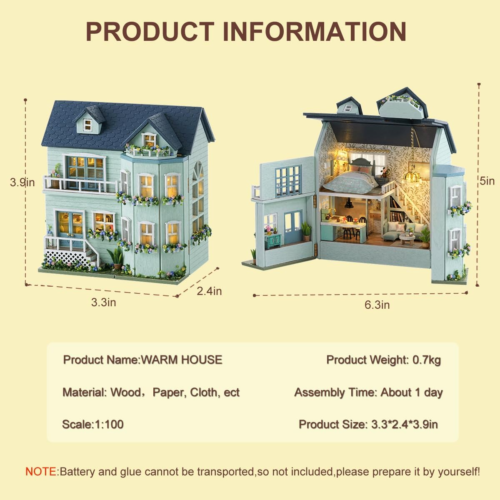 DIY Miniature House Kit, Wooden Dollhouse Kit Mini House Making Kit with Furnit - Picture 3 of 12